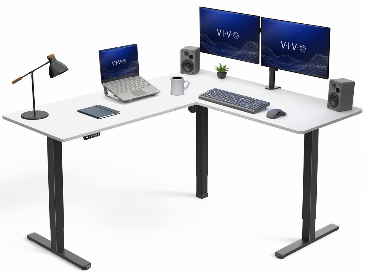 VIVO Light Wood 63 x 55 in Corner Standing Desk, DESK-E3CTGC