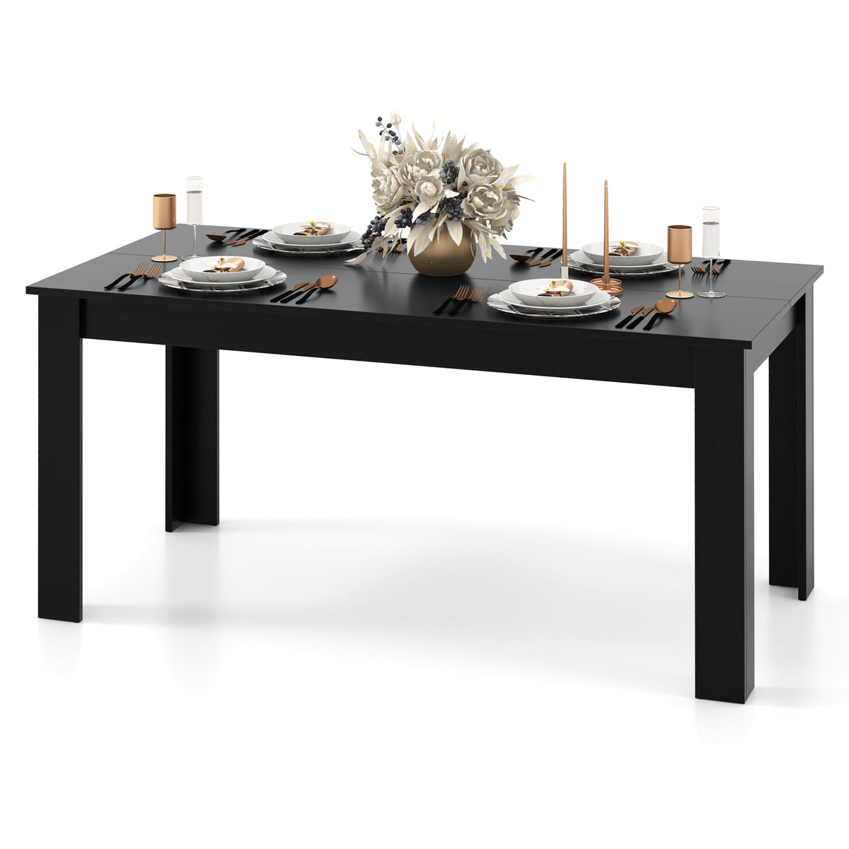 GIANTEX Dining Table for 4-6, 63" Large Rectangular Kitchen Table, Black