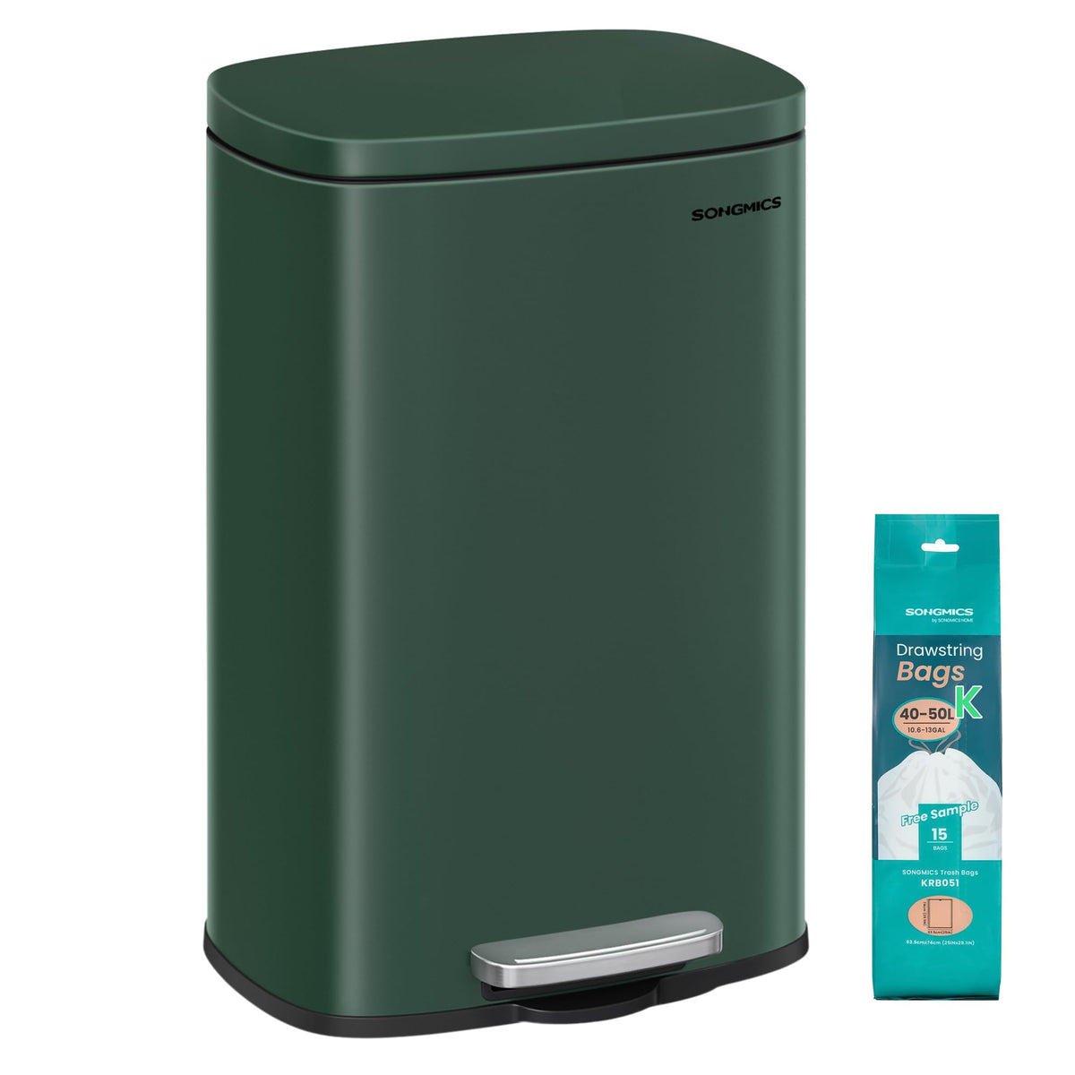 SONGMICS 20 Gallon (75 L) Trash Can, Stainless Steel, Step-On Pedal