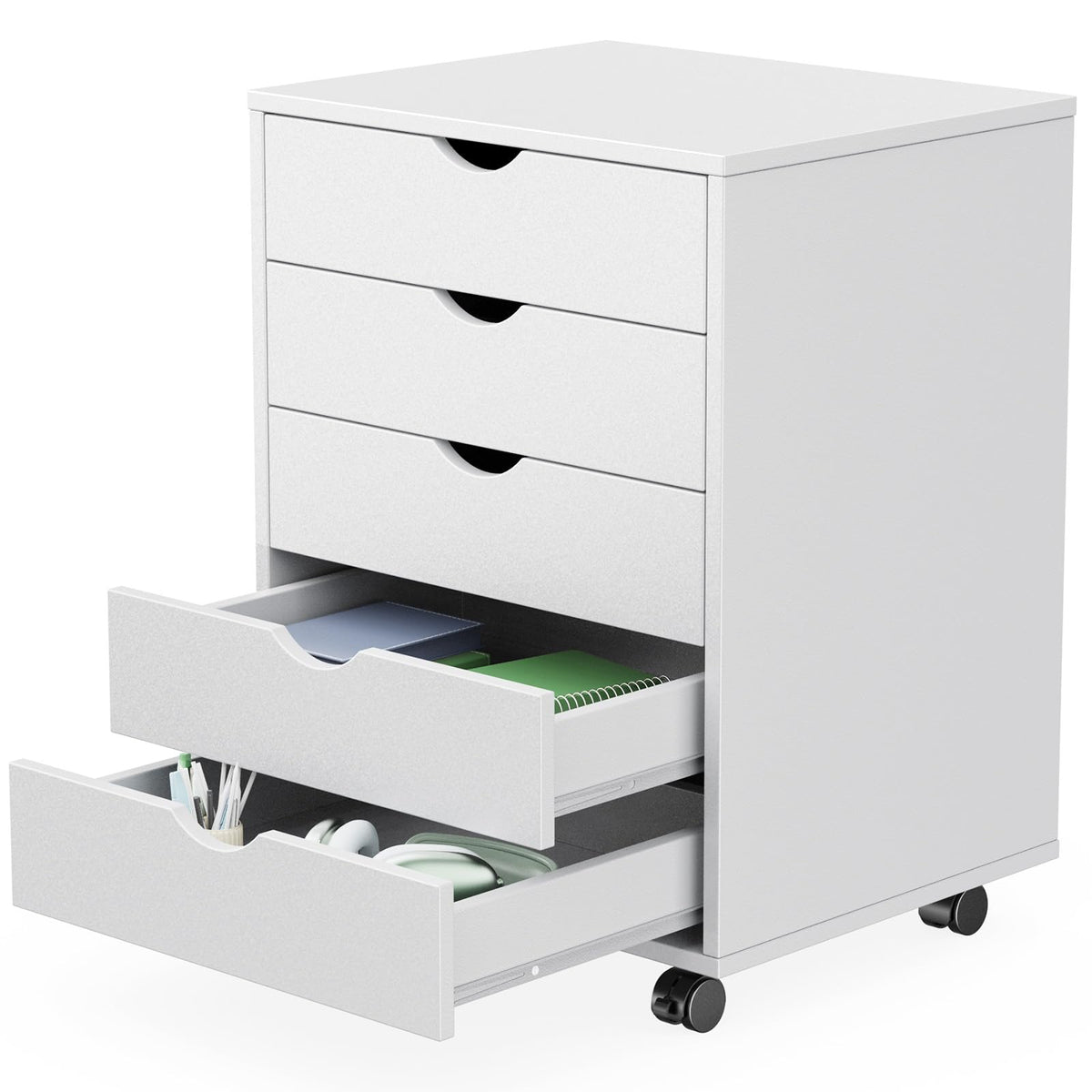 Sweetcrispy 7 Drawer Rolling Storage Cabinet, Wood Under Desk Mobile Dresser with Wheels, Small Organizer Chest for Home Office, Bedroom, Living Room, Compact Vertical Storage Furniture Unit, White