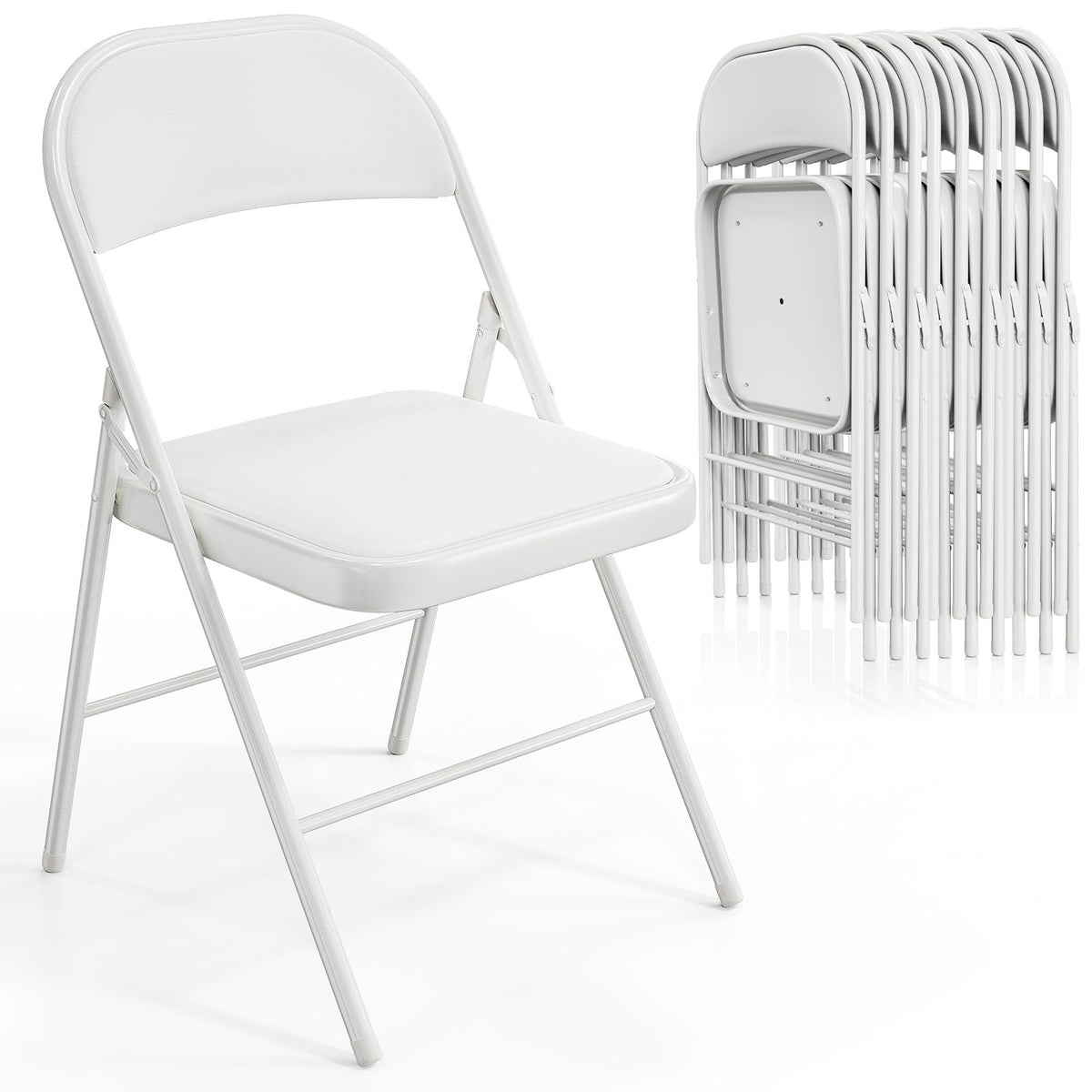 VINGLI 10 Pack Folding Chairs with Padded Seats, Metal Frame with Pu Leather Seat & Back, Capacity 350 lbs, Black
