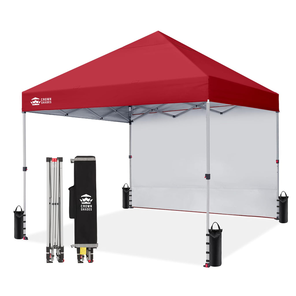 CROWN SHADES 10x10 Pop Up Canopy with 1 Side Wall, Beach Canopy Tent, Red