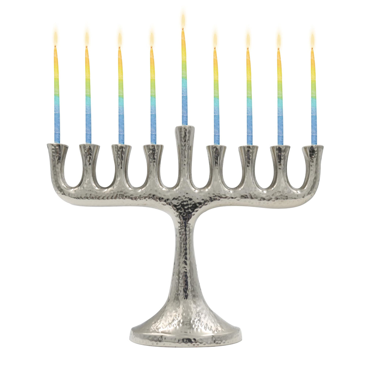 Majestic Giftware Silver-Plated Chanukah Oil Menorah (MN-HA17019B) | Fits Standard Chanukah Oil Cups and Large Candles | Durable & Long-Lasting Quality | Hanukkah Menorah - 3” High