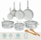 Pioneer Woman Style Agatha 12-Piece Aluminum & Ceramic Classic Cookware Set Blue