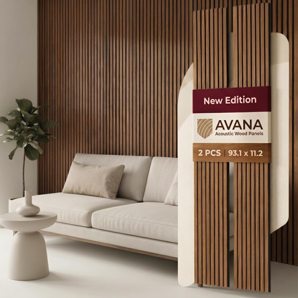Avana Acoustic Wood Wall Panels – 93.2x11.25 Inch Panels – Fits 94x12 Layout – Rustic Walnut Acoustic Panels 4 PCs –Wall Panels For Interior Wall Decor For Homes, Offices – Durable Wood Panel For Wall