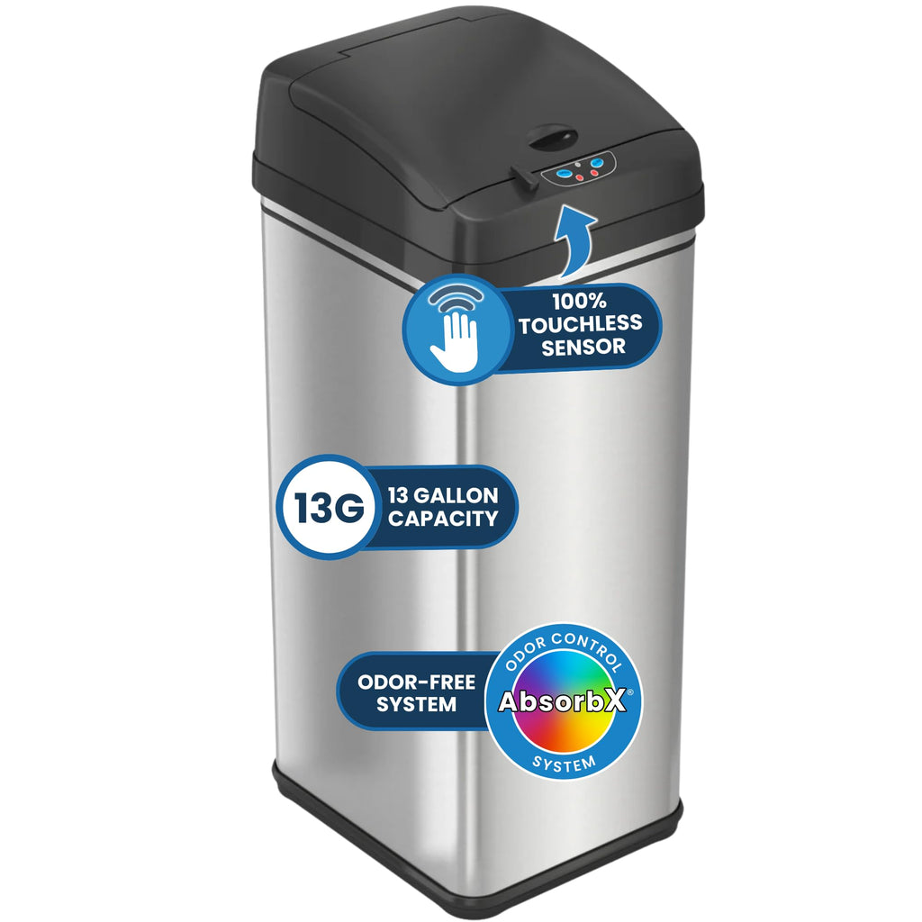iTouchless 50L / 13 Gal. Dog-Proof Sensor Kitchen Trash Can | Odor Filter