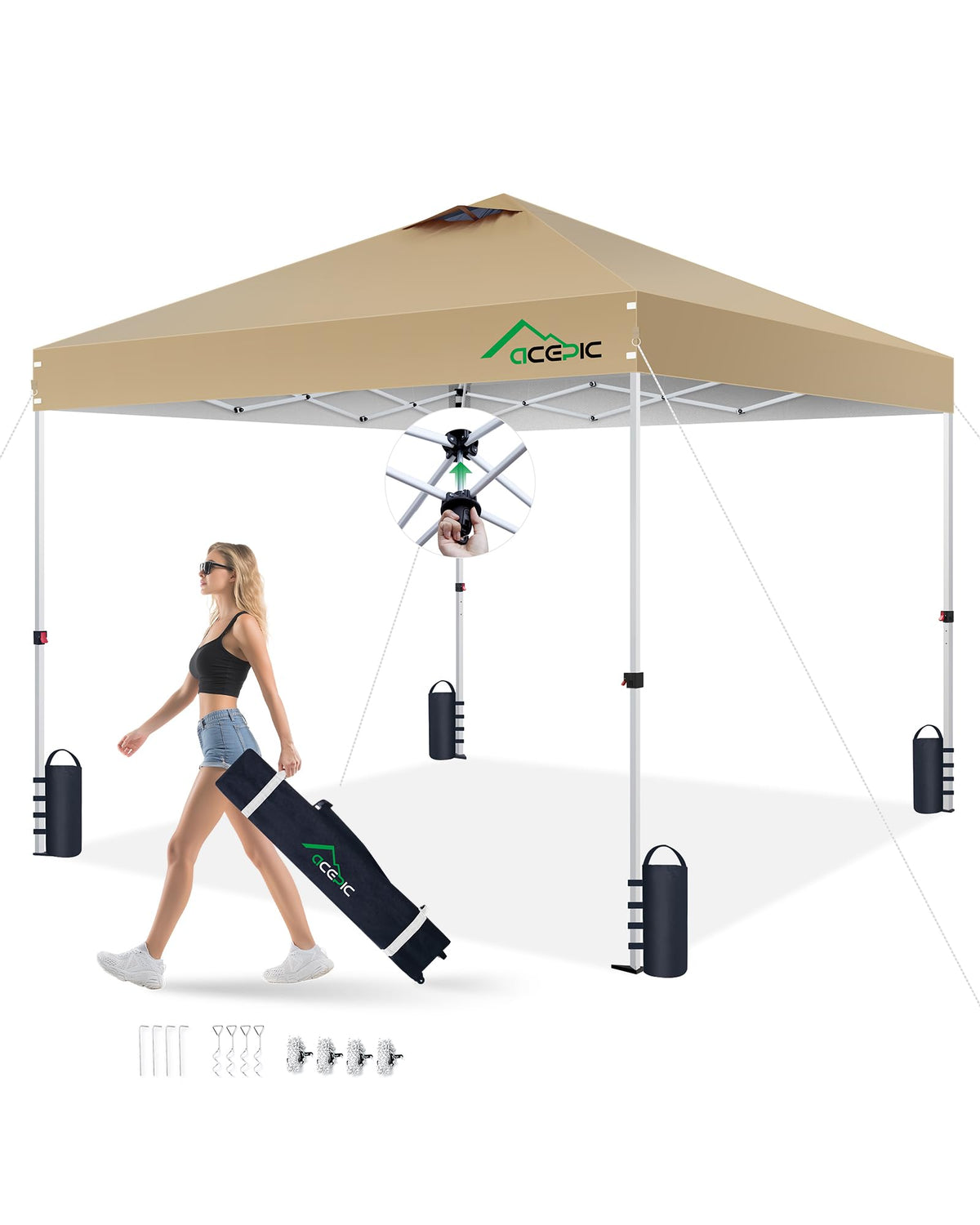 Acepic 10x10 Pop Up Canopy Tent, Easy Setup Portable Shelter, White, 10*10