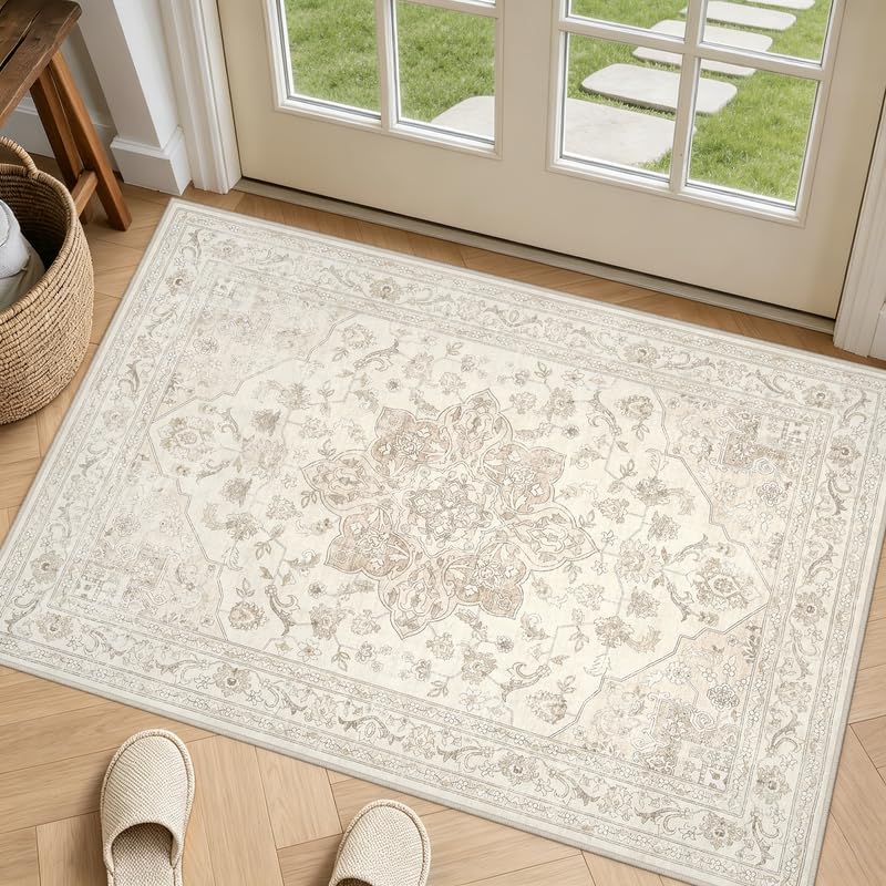 8x10 Area Rugs Living Room: Bedroom Washable Carpet Beige/Ivory