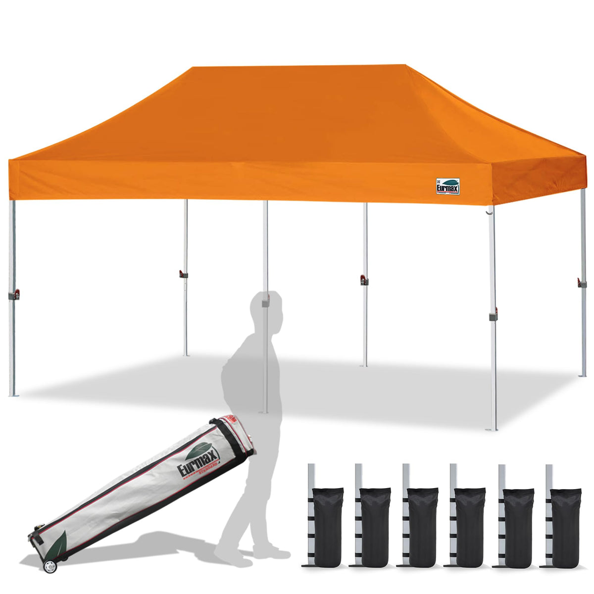 Eurmax USA 10x10ft Pop Up Canopy,Commercial Instant Tent for Outdoor Events,Patented No-Tip Rolling Storage Bag with 4 Sandbags,UV & Water Resistant,Heavy Duty Portable Shelter Gazebo,White