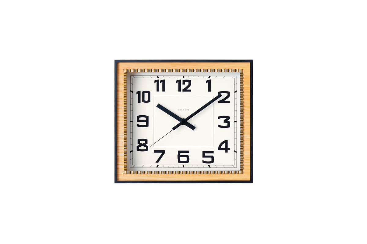 Brass Clock Japanese Handcrafted Solid Wood Clock Silent Non-Ticking Battery Operated Modern Decorative for Living Room Bedroom Office Brass Rectangle Clock CH-053 (Walnut)