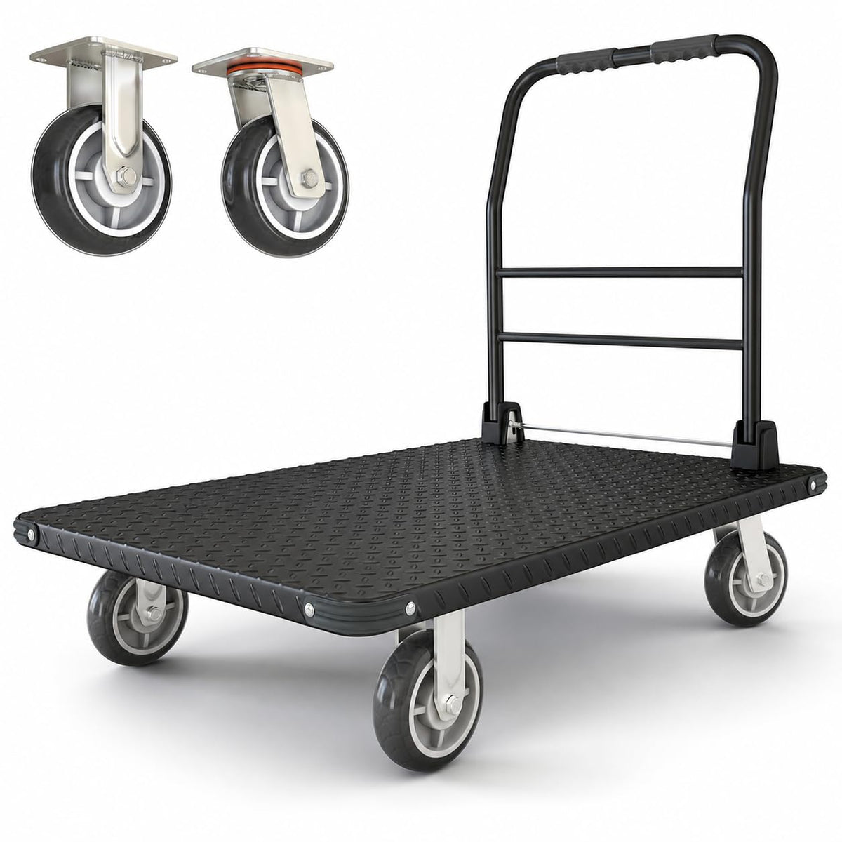 2200 lbs. Capacity Foldable Push Cart Dolly | Moving Platform Hand Truck | Heavy Duty Space Saving Collapsible | Swivel Flat Bed Wagon - Furniture Luggage Lifting