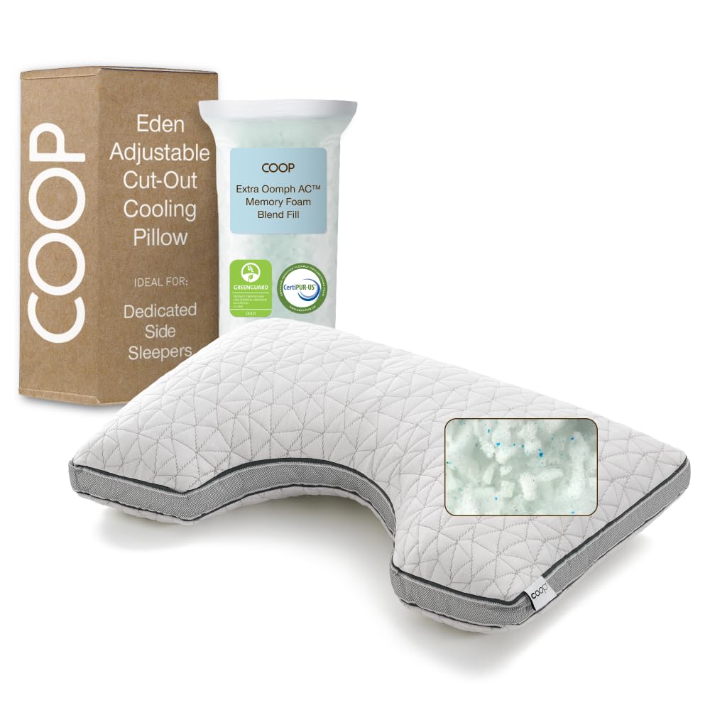 Coop Home Goods Eden Bed Pillow Queen Size for Sleeping on Back, Stomach and Side Sleeper- Medium Soft Memory Foam Cooling Gel - CertiPUR-US/GREENGUARD Gold