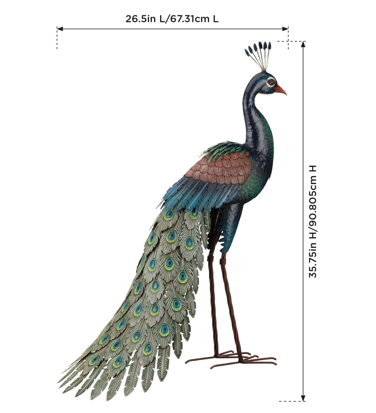 Regal Art & Gift Peacock Outdoor Statue, Decorative Garden Sculpture, Unique Metal Outdoor Figurine, Lawn Ornament Statue for Garden, Outdoor Sculpture for Yard, Wings Open, 25.25'L x9.75'W x 24.75'H