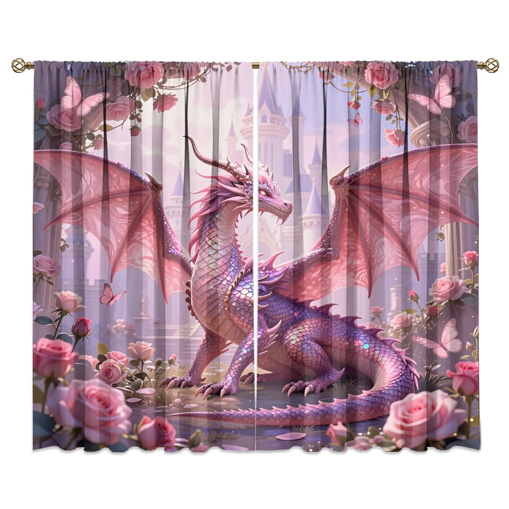 Dreamy Ice Fire Dragon Rod Pocket Curtains-Fantasy Yin Yang Theme Blackout Curtains & Drapes for Bedroom,Mythological Wild Animals Dragon Room Darkening Window Curtain,2pcs,Each 52“W x 96”L
