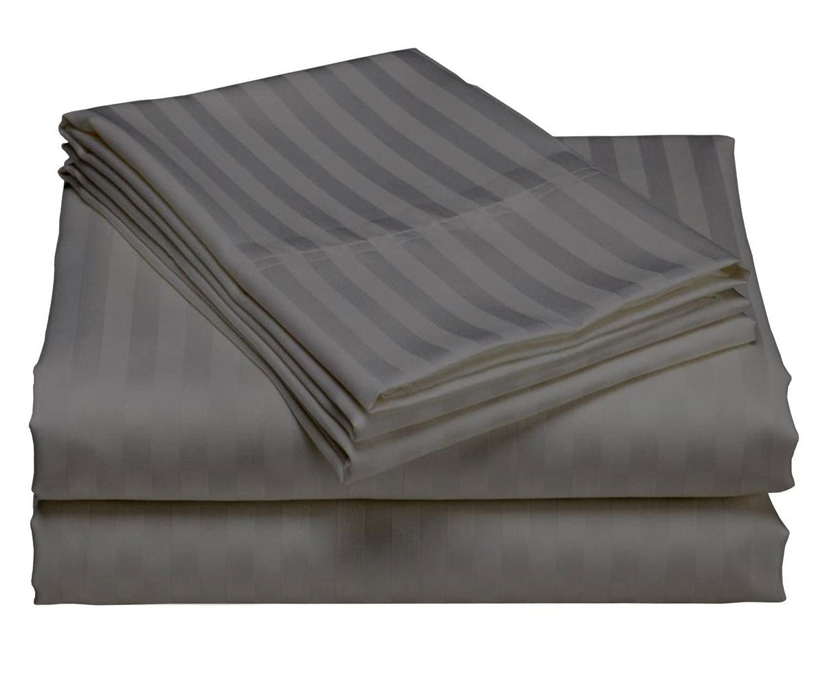 USA RV King Sheet Set in Lilac Stripe 400 Thread-Count 100% Egyptian Long Staple Cotton, Sateen Weave for Soft and Silky Feel, Breathable 4-Piece Bedsheet, Elasticized 24'' Extra Deep Pocket