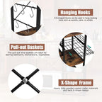 PayLessHere Baker’s Rack, Coffee Station, Microwave Oven Stand, Kitchen Shelf with Wire Basket, Utility Storage for Spices, Pots, and Pans, Rustic Brown. (Rustic Brown)