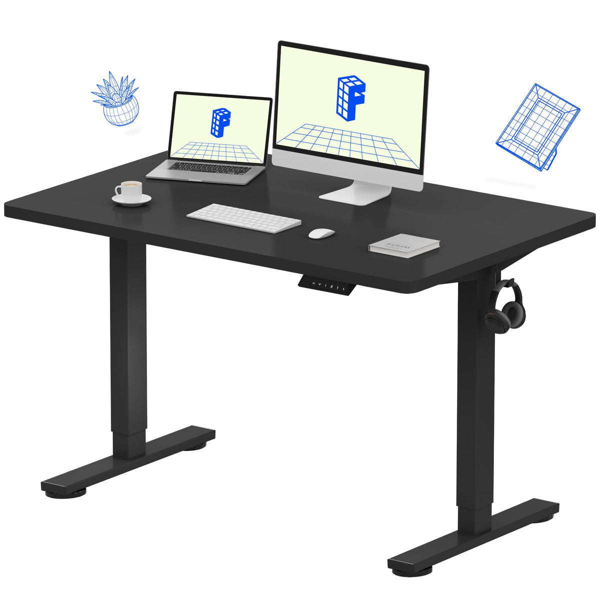 FLEXISPOT EN1 One-Piece Standing Desk, Electric Adjustable with 4 Memory Presets, 176 LBS Capacity, Stable & Quiet, Seamless Desktop for Home Office & Dual Monitors, 55"x28" White(White Frame)