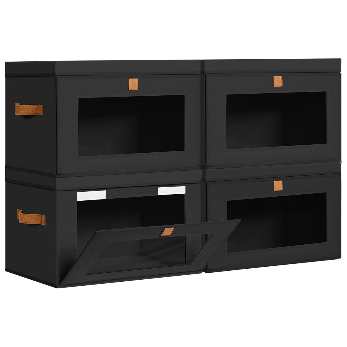 DIMJ Storage Bins with Lids - 8 Pack Large Fabric Closet Organizer with Window & Handles, Collapsible Decorative Storage Boxes for Shelves Under Bed, Books Clothes Blankets Sweaters Organization
