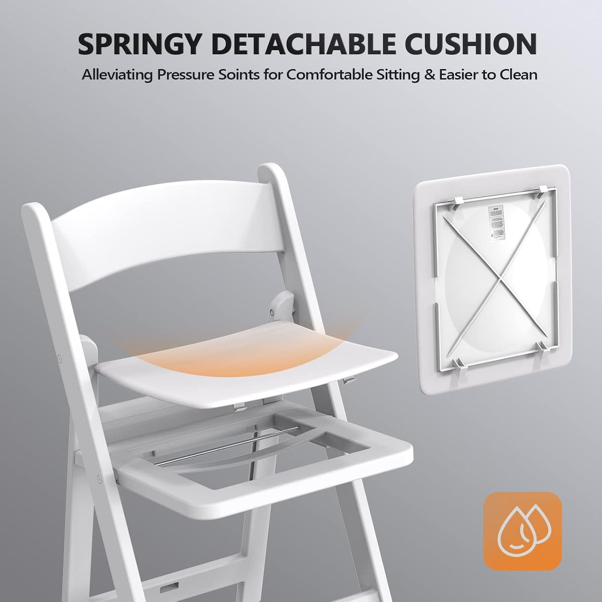 FCH Plastic Folding Chair with Padded Seat, Resin Foldable Chairs with Soft Cushion, Comfortable and Sturdy, Suitable for Indoor and Outdoor, Parties, Weddings, Commercial Events, White, 4 Pack