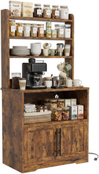 63" Kitchen Bakers Rack with Power Outlet, Coffee Bar Cabinet