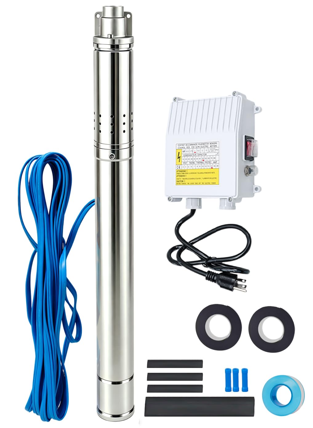 2" Deep Well Submersible Pump with Control Box, 1/2HP 110V Deep Well Pump