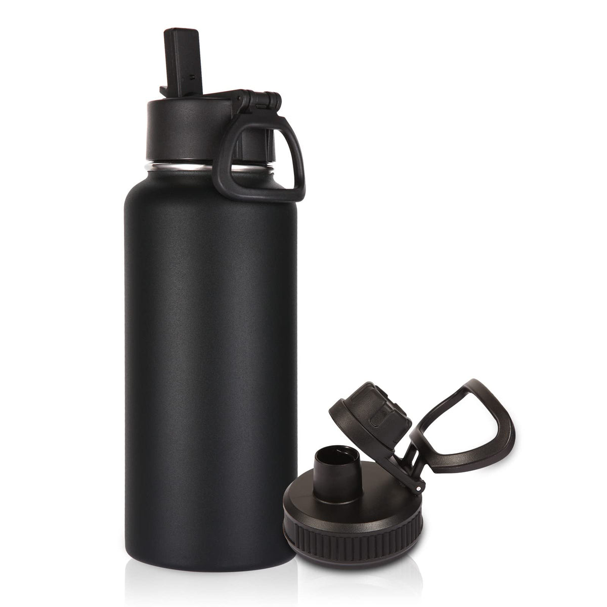 Volhoply 32oz Insulated Water Bottle with Straw Lid, Black, 8-Pack