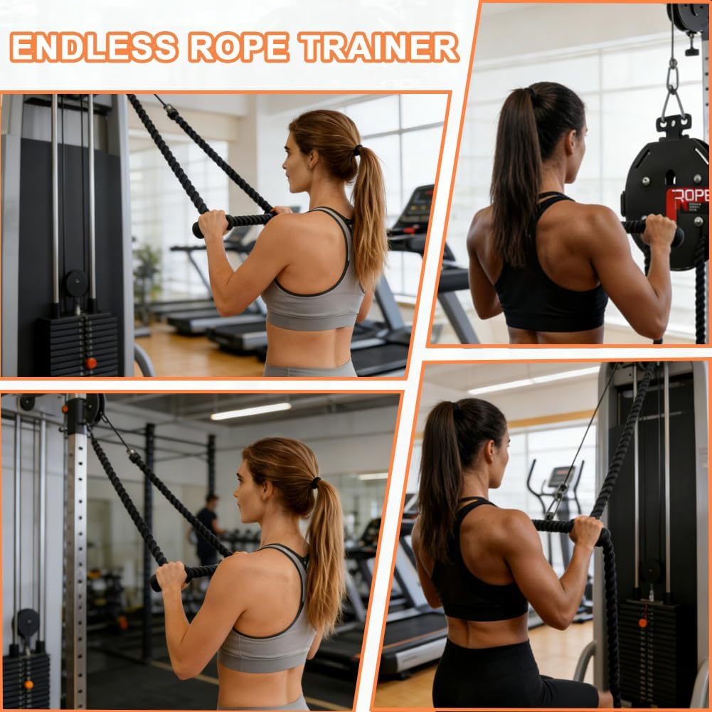 Endless Rope Trainer, Compact Cable Pulley System with Adjustable Resistance, Perfect for Small Space Home Workouts and Full Body Exercise Routines