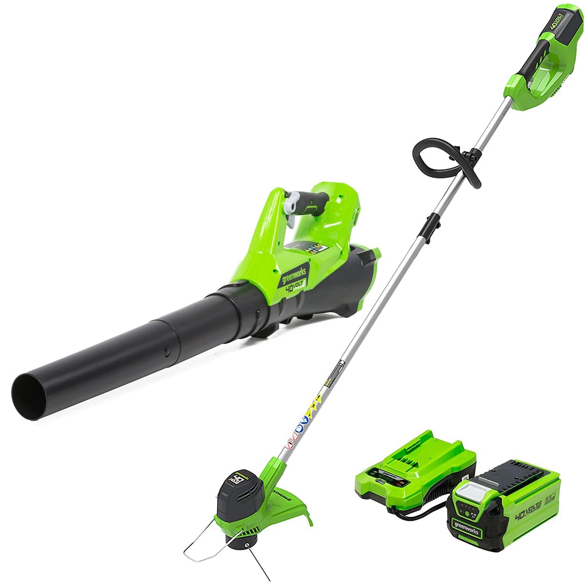 Greenworks 60V 13 in String Trimmer & 540 CFM Blower Combo, 4.0 Ah Battery
