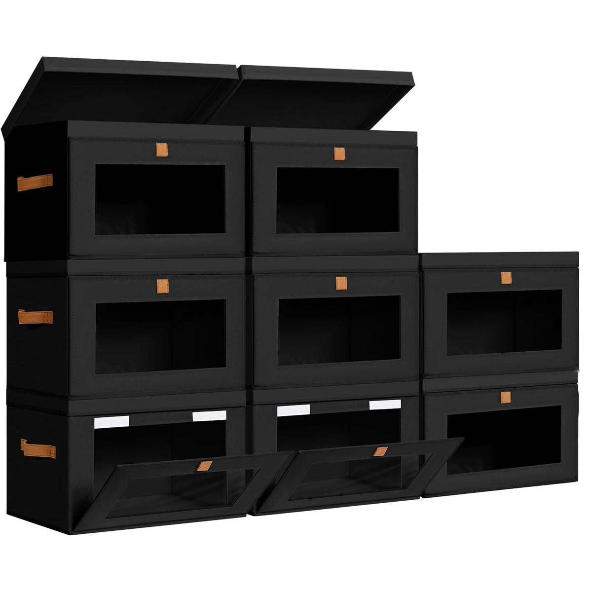 DIMJ Storage Bins with Lids - 8 Pack Large Fabric Closet Organizer with Window & Handles, Collapsible Decorative Storage Boxes for Shelves Under Bed, Books Clothes Blankets Sweaters Organization