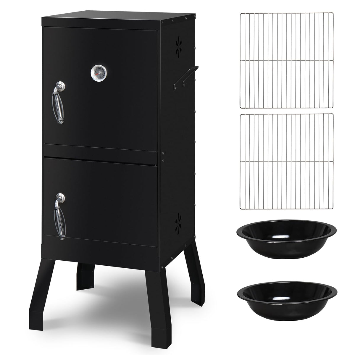 Vertical Charcoal BBQ Smoker, 3-in-1 16" Round Barbecue Grill