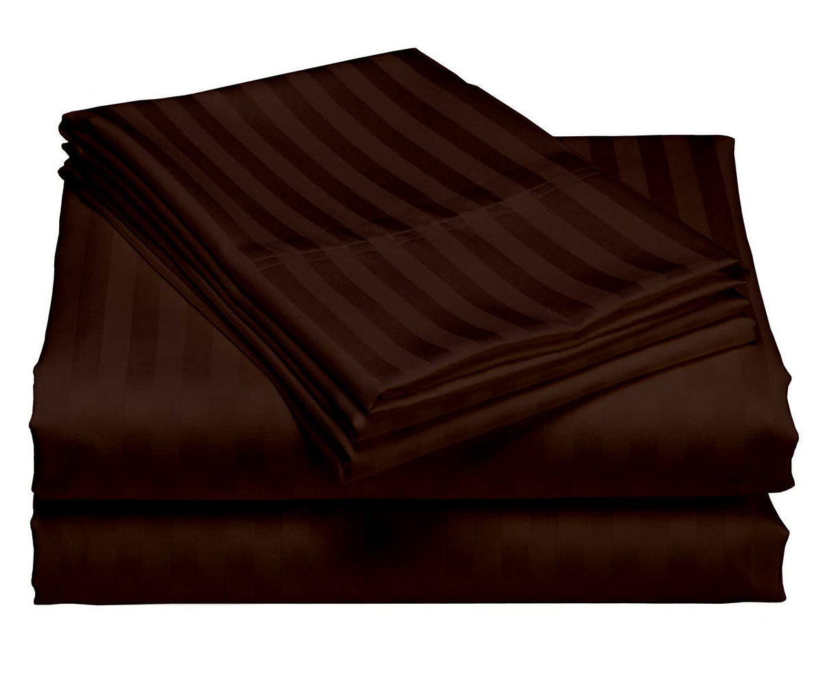 USA Twin XL Sheet Set in Peach Stripe 400 Thread-Count 100% Egyptian Long Staple Cotton, Sateen Weave for Soft and Silky Feel, Breathable 4-Piece Bedsheet, Elasticized 24'' Extra Deep Pocket