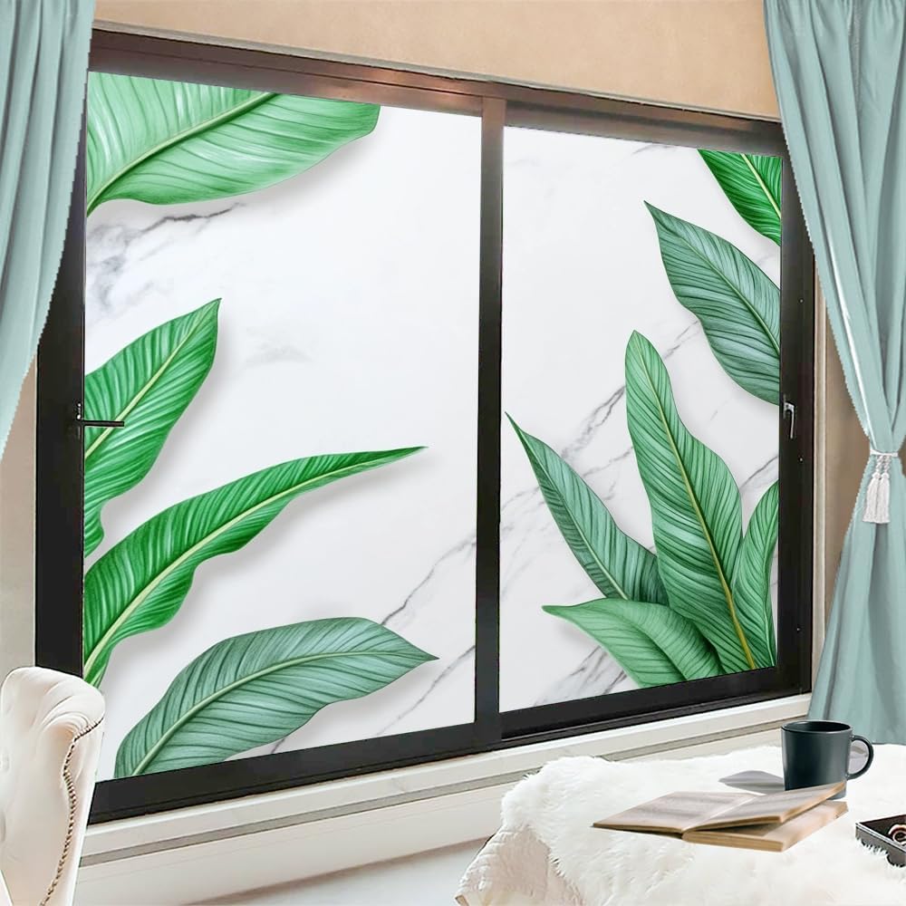 Modern Marble Leaves Frosted Stained Glass Window Film
