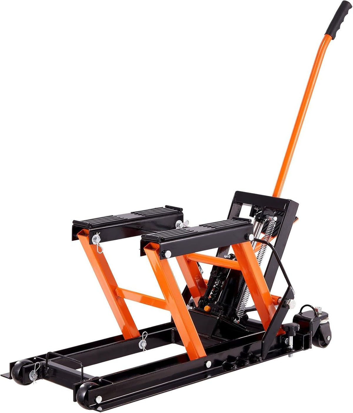Steel Hydraulic Motorcycle Jack Stand, 1500 LBS ATV Scissor Lift Jack, 4.7"-15" Scissor Portable Lift Jack Stand with 4 Wheels, Foot-Operated Hoist Stand for Motorcycle ATV UTV Powersports (Orange)