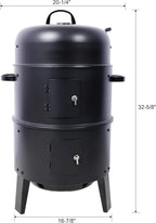 16-Inch Vertical Charcoal Smoker Grill, 3-in-1 BBQ Smoker & Grill with Thermometer, Dual Doors, Adjustable Vents, Portable Outdoor Cooker for Camping & Backyard