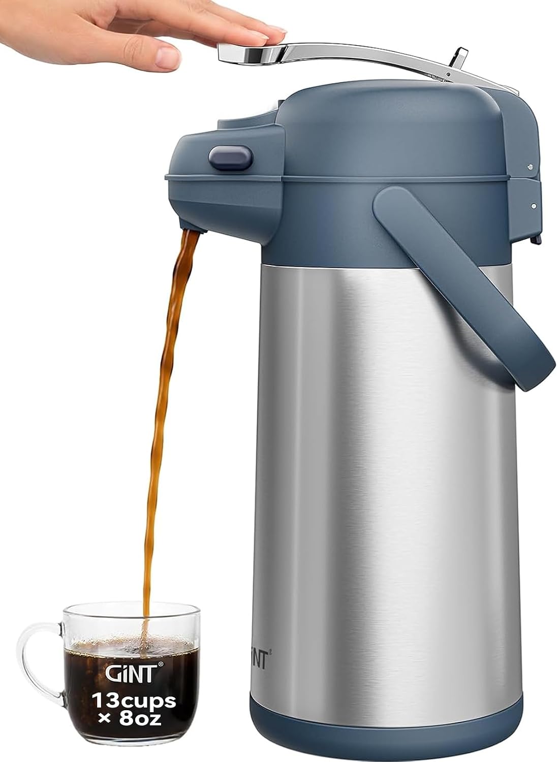 GiNT 101oz Airpot Coffee Dispenser with Pump, Insulated Coffee Carafe for Hot Liquids, Stainless Steel Vacuum Insulated Pump Dispenser for Hot/Cold Beverages, Home Office Commercial Outdoor Use(3L)