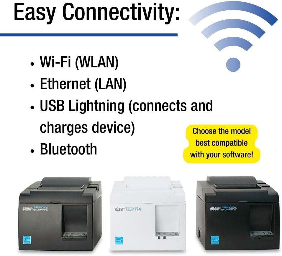 Star Micronics TSP143IIIU USB Thermal Receipt Printer with Device and Mfi USB Ports, Auto-cutter, and Internal Power Supply - Gray