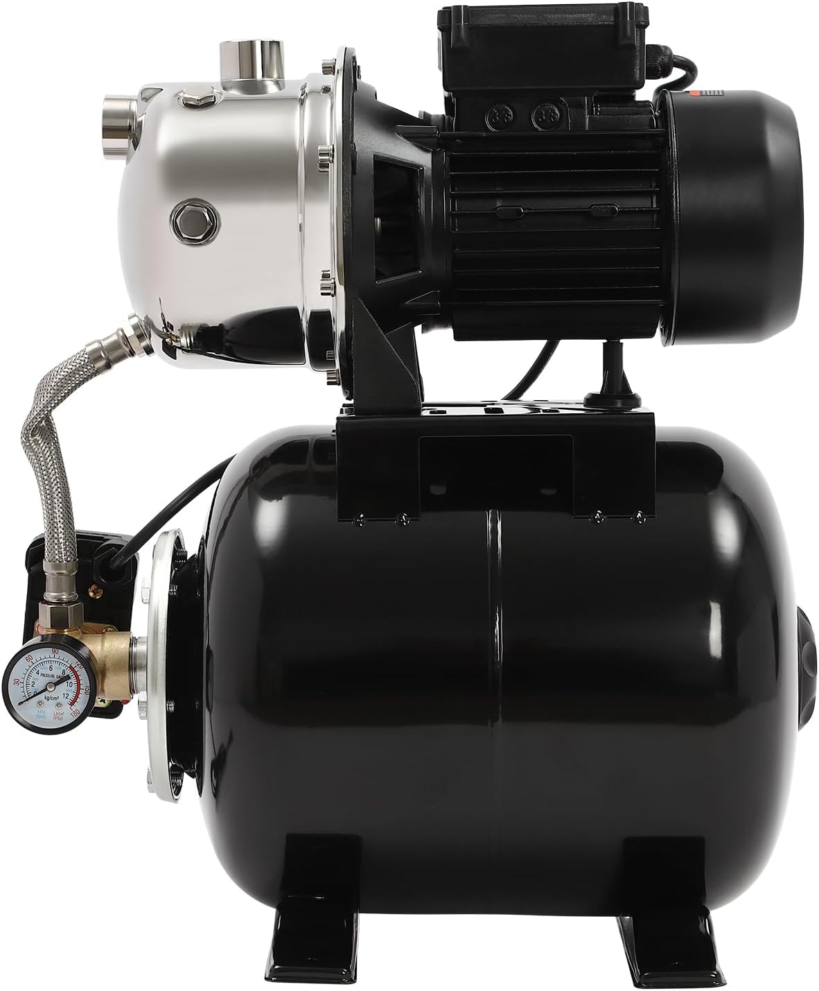 1HP Shallow Well Pump with Pressure Tank, 793GPH Irrigation Jet Pump, 110V Automatic Water Pumps Booster System Max. Head 147.64ft for Garden Lawn Farm Home (Black, 1 Hp)