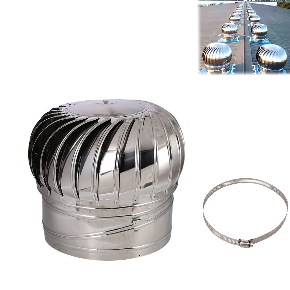 Chimney Rotating Ventilator Cap,Turbine Ventilator,304 Stainless Steel with Clamp Rotating Chimney Cowl Cap Fits Most Standard Chimney Pots Improves Indoor Air & Ventilation ,Silver,100mm/3.9in