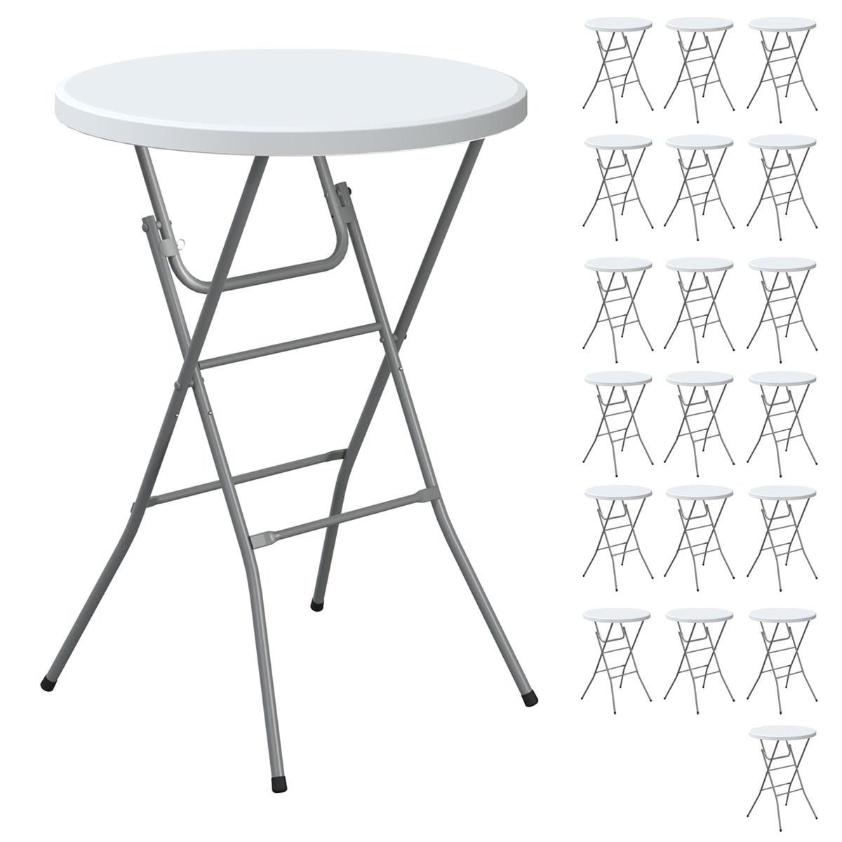 32" Round Folding Table, HDPE Top & Metal Frame, 2 Pack, White