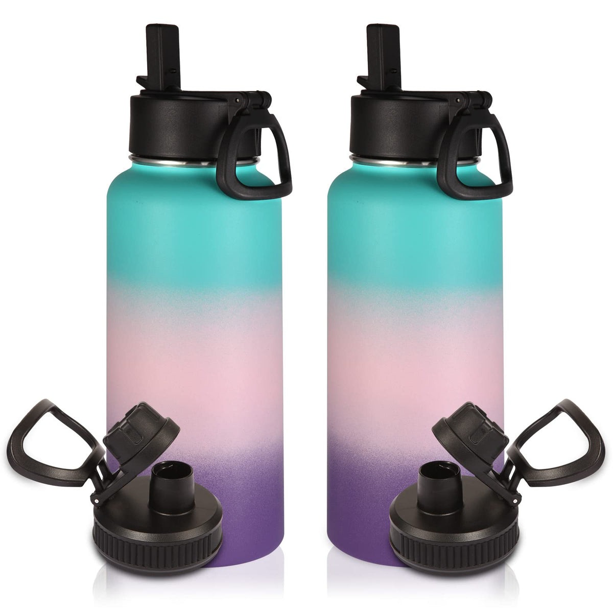 Volhoply 32oz Insulated Water Bottle with Straw Lid, Black, 8-Pack