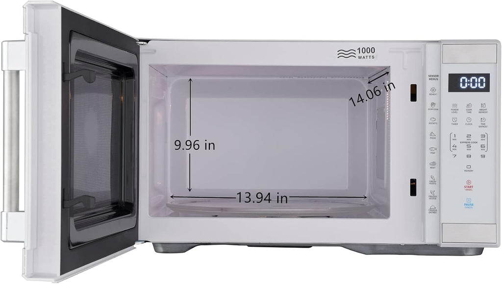 1.1 Cu. ft. 1000 W Mid Size Microwave Oven, 1000W, White Stainless Steel