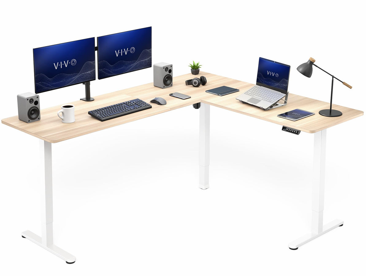 VIVO Light Wood 63 x 55 in Corner Standing Desk, DESK-E3CTGC