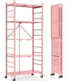 Himix 5-Tier Foldable Storage Shelves with 20 Hooks Wheels Kitchen Black