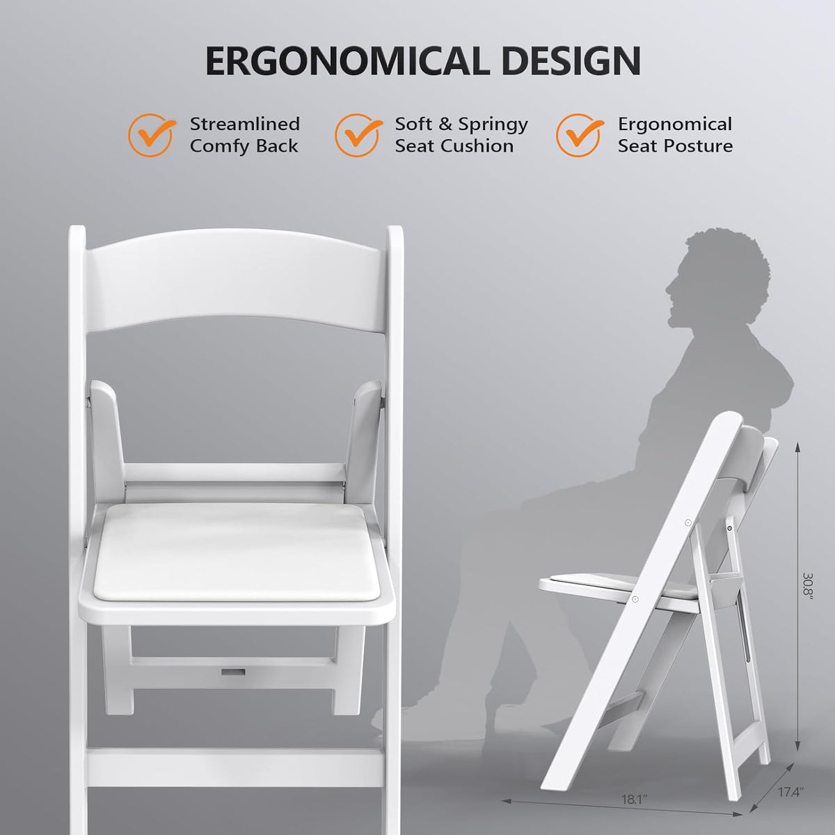 FCH Plastic Folding Chair with Padded Seat, Resin Foldable Chairs with Soft Cushion, Comfortable and Sturdy, Suitable for Indoor and Outdoor, Parties, Weddings, Commercial Events, White, 4 Pack