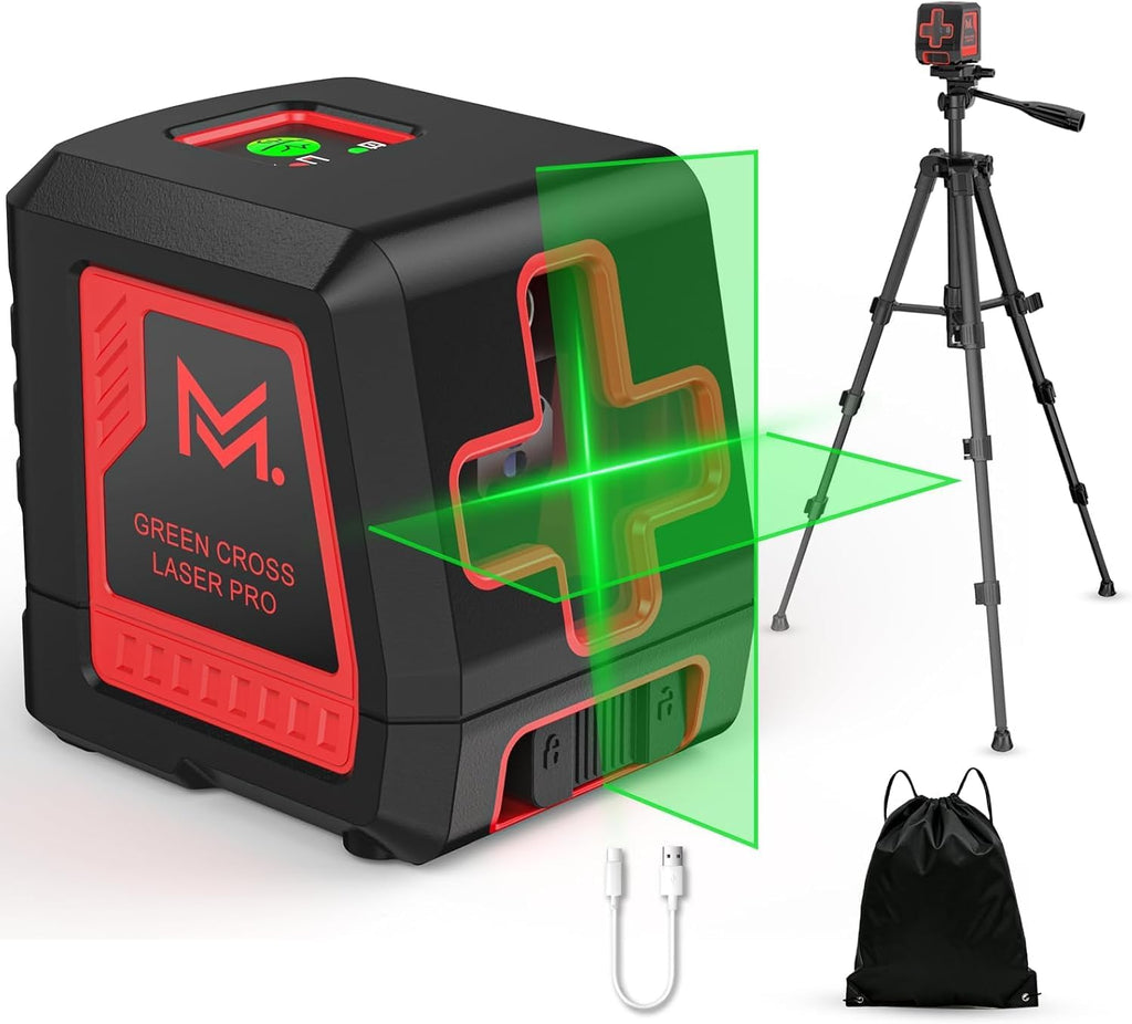 Laser Level 100ft Auto Leveling Green Cross Line 2-Wire Tripod Rechargeable