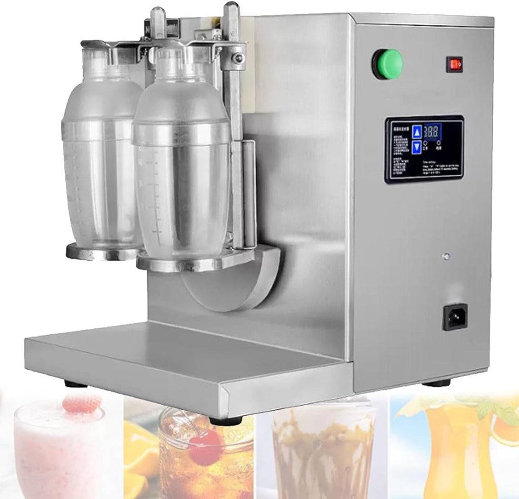 120W Electric Milk Tea Shaker, Double-Head Shaker Machine for Milk Tea & Cocktails, 360° Stainless Steel Automatic Shaker with 1-120s Timer, Fits 350-1000ml Cups (400 RPM), Ideal for Boba, Bartending