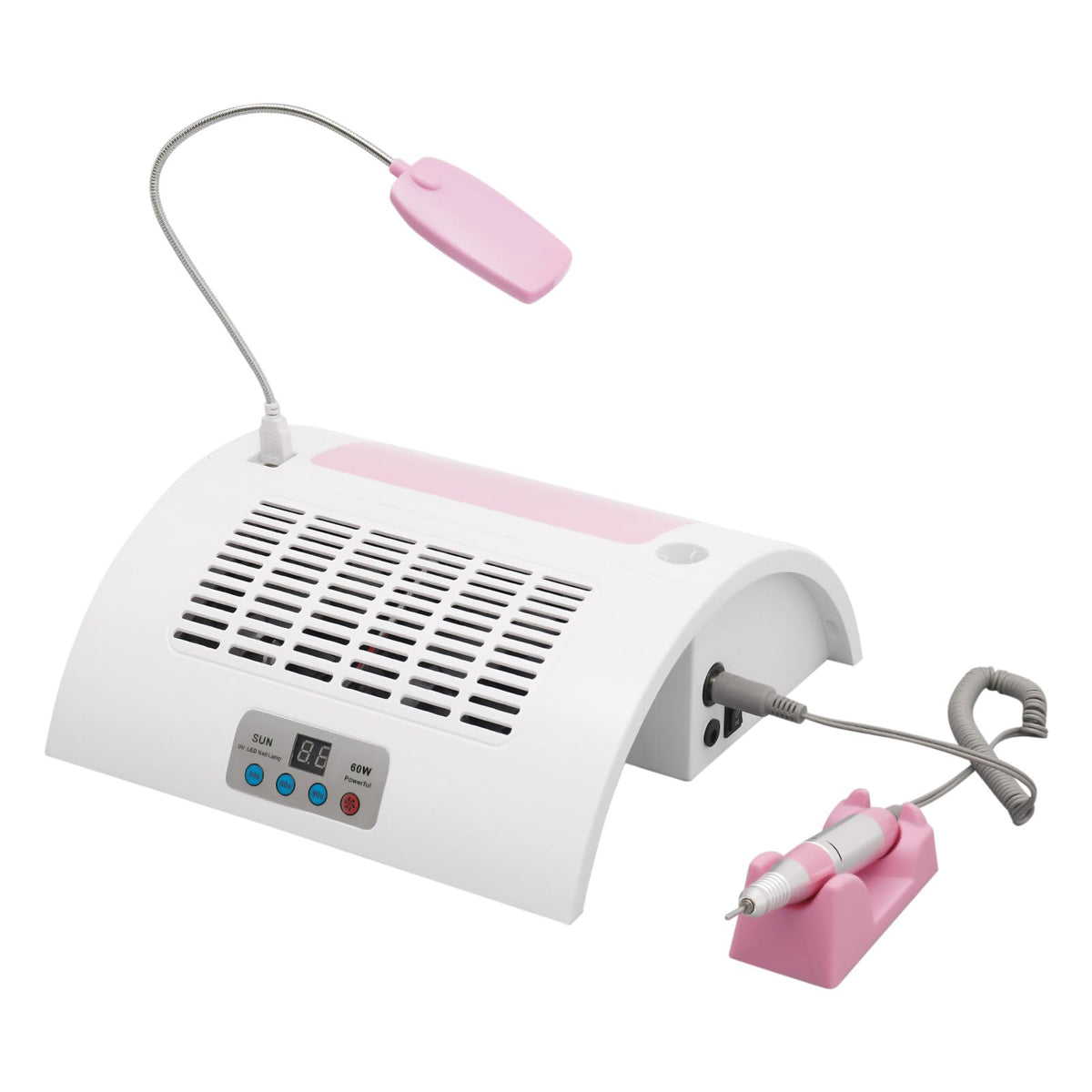 5 in 1 Manicure Machine Electric Nail Drill Machine,48/96W UV LED Nail Lamp Dryer Vacuum Cleaner Nail Drill Dust,Nail Dust Collector for Nails Manicure,with 360° Desk LED Lamp in Salon Home(48/96W)