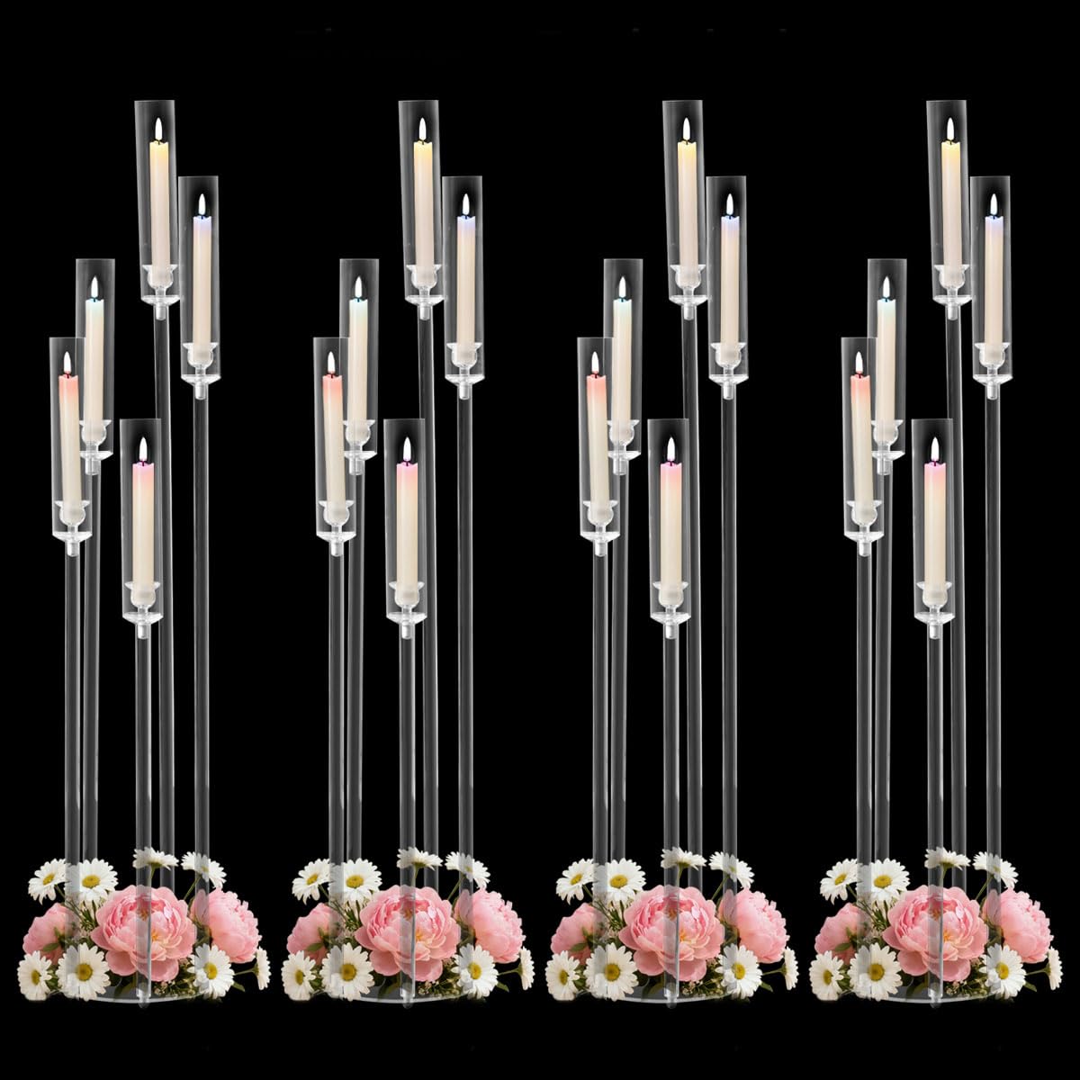 5PCS Acrylic Candelabra for Table Centerpieces,5 Arm Candle Stick Candle Holder Bulk for Wedding Party Birthday Baby Shower Christmas Decor candelabros para centros de mesa Fit 0.8 LED Candle