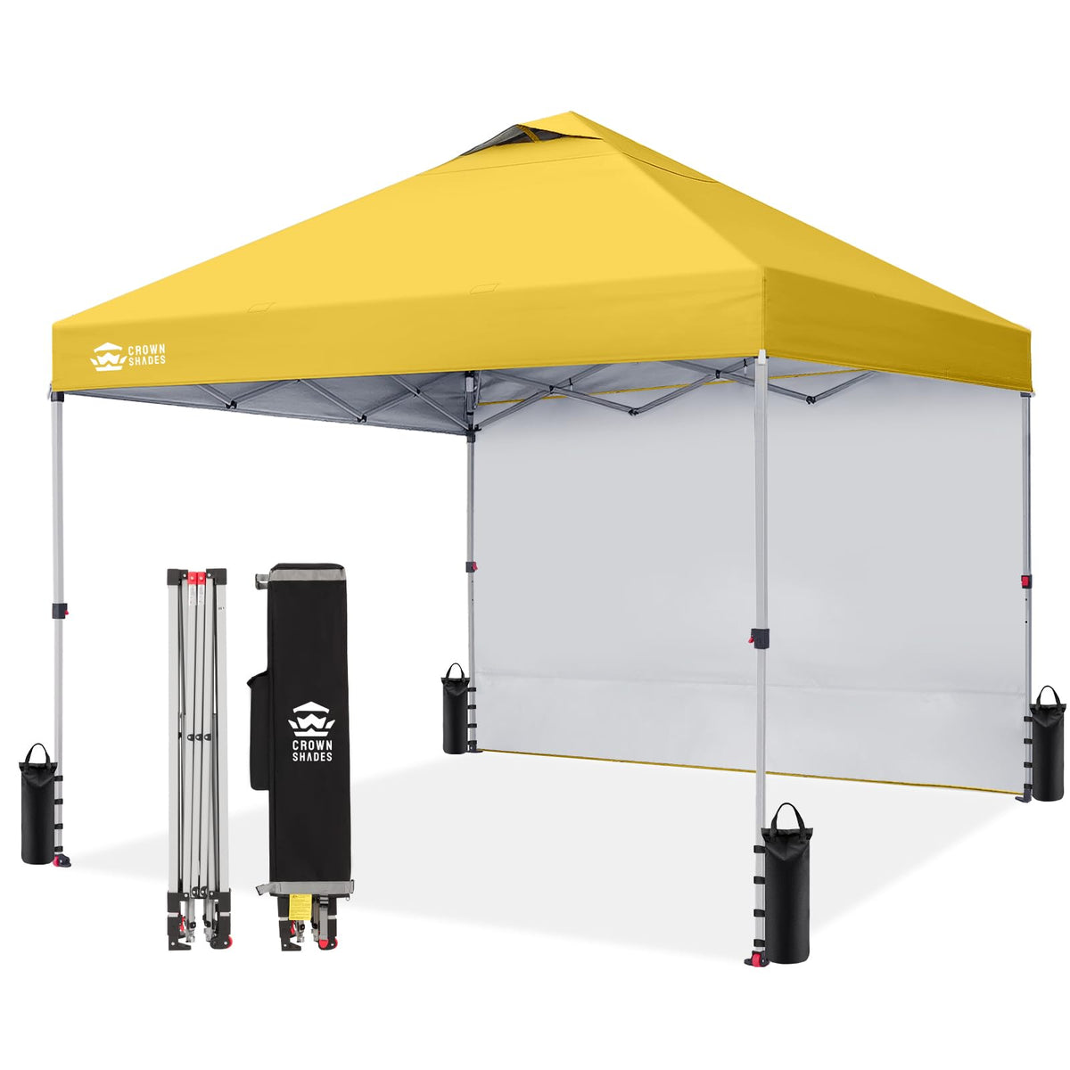 CROWN SHADES 10x10 Pop Up Canopy with 1 Side Wall, Beach Canopy Tent, Red