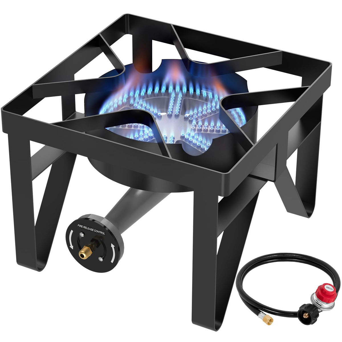 Bestfire 260,000 BTU Outdoor Propane Gas Stove, 0-20 PSI Adjustable Regulator, Steel-Braided Hose, High Pressure Single Burner Cooker for Turkey Fryer, Seafood Boil, Quemador de Gas Propano